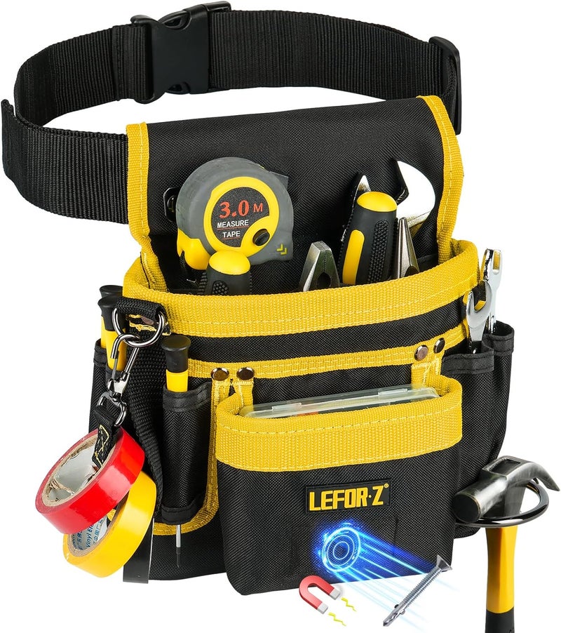 LEFORZ Tool Belt,Magnetic Tool Pouch,14-Pockets Tool Belts for Men,Detachable & Adjustable Tool Pouch belt for Electrician,Carpenter,Construction,Work Apron,Utility Belt,Black-Yellow - Image 1